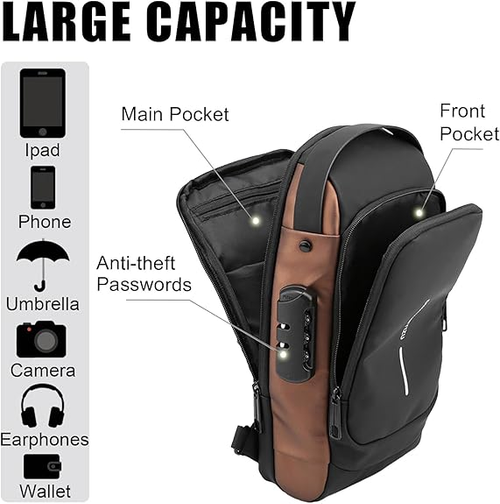 Anti-Theft Waterproof Sling Bag with USB Charging Port