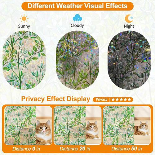 🌿3D Leaf Privacy Window Film — UV & Reusable（23.6 X 78.7 in)