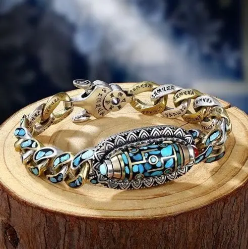 Six-Character Mantra Spinning Dzi Bracelet