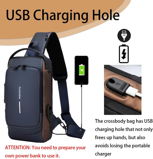 Anti-Theft Waterproof Sling Bag with USB Charging Port