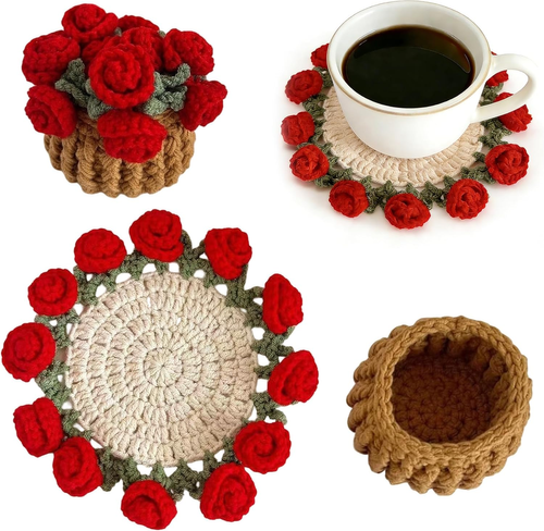 Handmade Rose Coaster Set – Elegant Home Touch 🌹