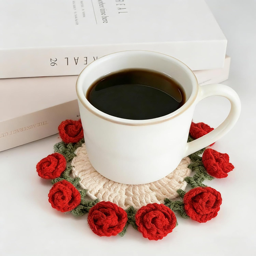 Handmade Rose Coaster Set – Elegant Home Touch 🌹