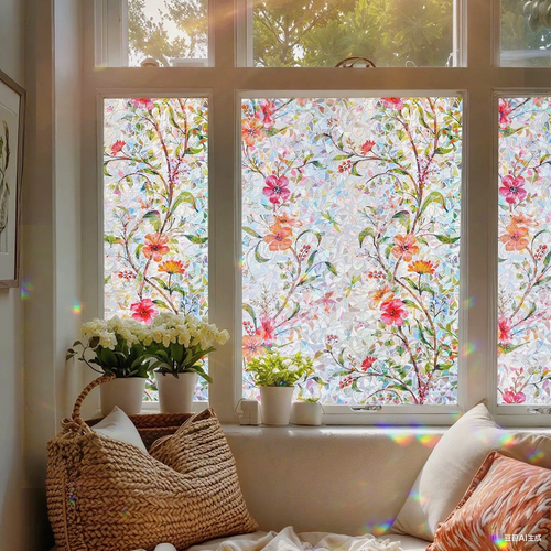🌸 Floral Window Film –  UV Blocker, Rainbow Light & Privacy in One（200cm×45cm）