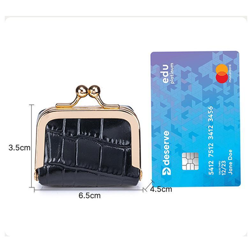 Genuine Cowhide Leather Mini Kiss-Lock Pouch (Crocodile Pattern)