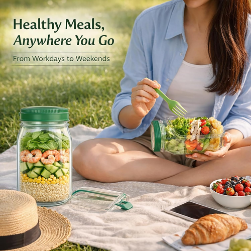🥗Salad Jar - Salad Pod Mason Jar Side Open