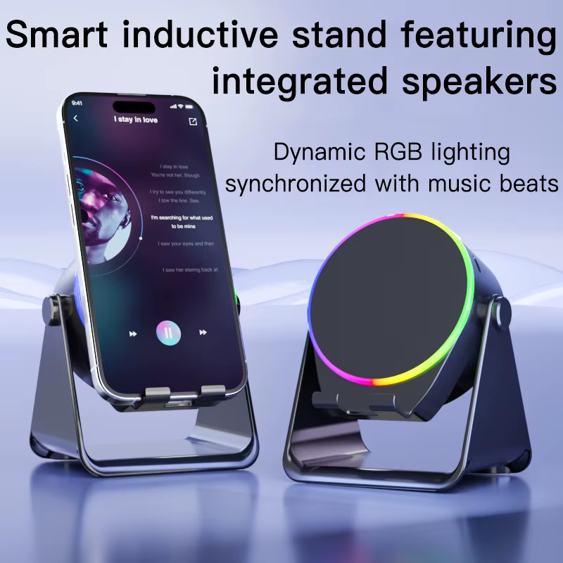Wireless Induction Speaker Stand – 360° Sound & Light Experience