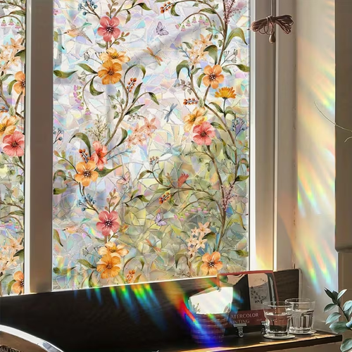 🌸 Floral Window Film –  UV Blocker, Rainbow Light & Privacy in One（200cm×45cm）