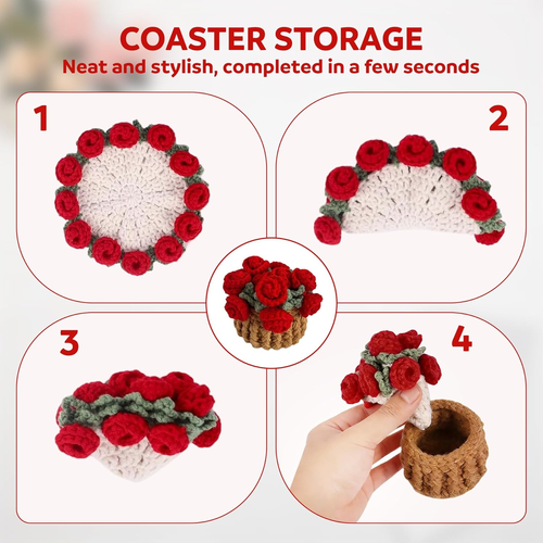 Handmade Rose Coaster Set – Elegant Home Touch 🌹