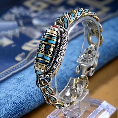 Six-Character Mantra Spinning Dzi Bracelet