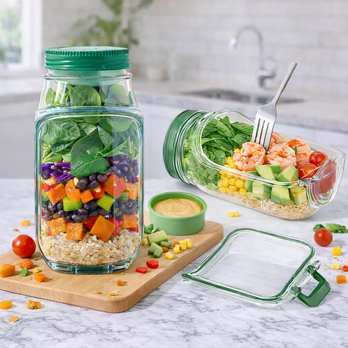 🥗Salad Jar - Salad Pod Mason Jar Side Open