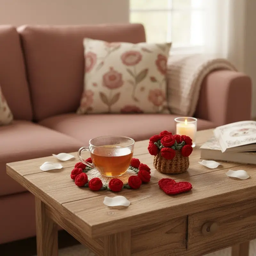 Handmade Rose Coaster Set – Elegant Home Touch 🌹
