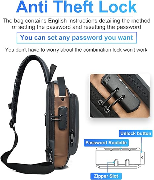 Anti-Theft Waterproof Sling Bag with USB Charging Port