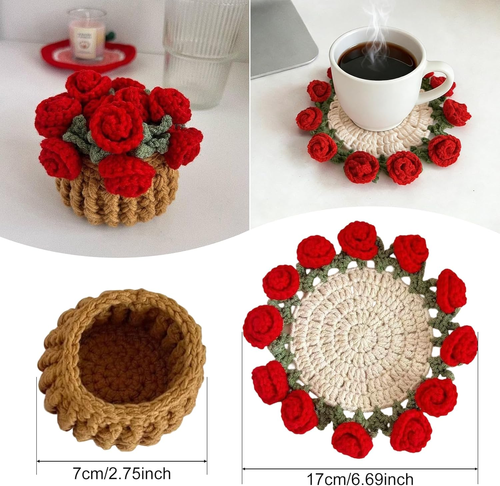 Handmade Rose Coaster Set – Elegant Home Touch 🌹