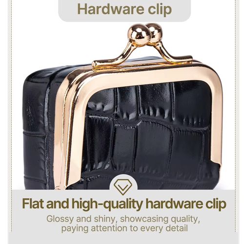 Genuine Cowhide Leather Mini Kiss-Lock Pouch (Crocodile Pattern)