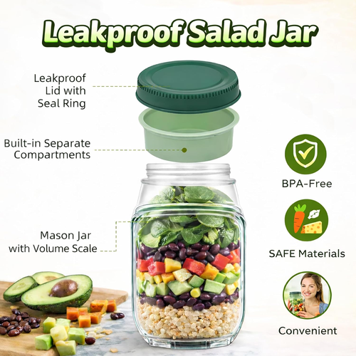 🥗Salad Jar - Salad Pod Mason Jar Side Open