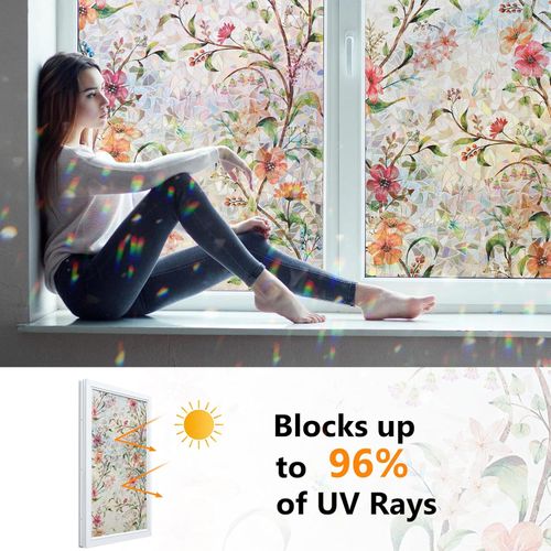 🌸 Floral Window Film –  UV Blocker, Rainbow Light & Privacy in One（200cm×45cm）