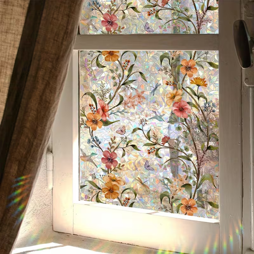 🌸 Floral Window Film –  UV Blocker, Rainbow Light & Privacy in One（200cm×45cm）