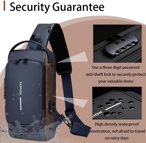Anti-Theft Waterproof Sling Bag with USB Charging Port