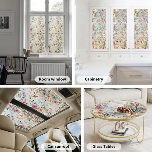🌸 Floral Window Film –  UV Blocker, Rainbow Light & Privacy in One（200cm×45cm）
