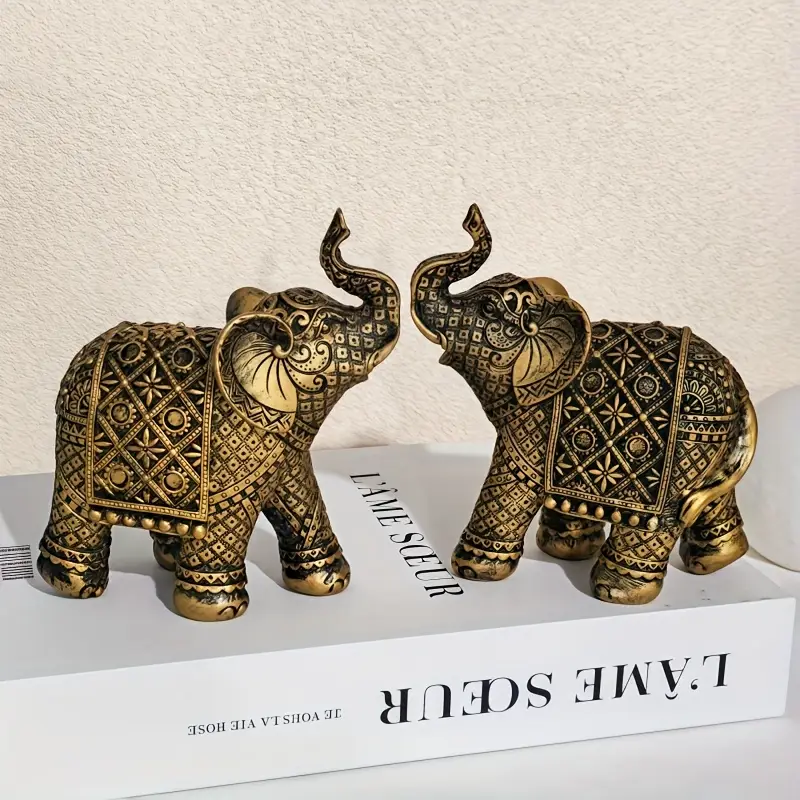 Golden Elephant Decor Statue – Handcrafted Resin Symbol of Wealth & Good Luck