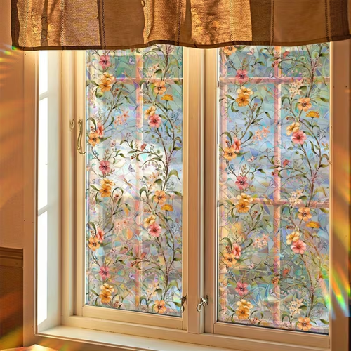 🌸 Floral Window Film –  UV Blocker, Rainbow Light & Privacy in One（200cm×45cm）