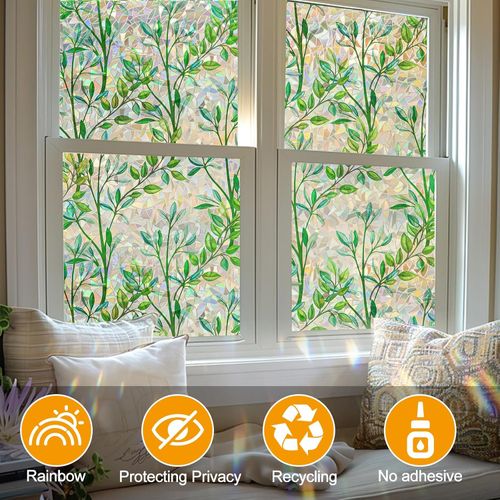 🌿3D Leaf Privacy Window Film — UV & Reusable（23.6 X 78.7 in)