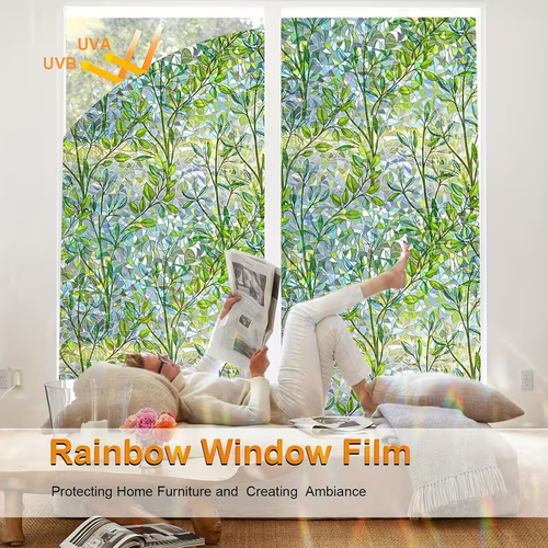 🌿3D Leaf Privacy Window Film — UV & Reusable（23.6 X 78.7 in)