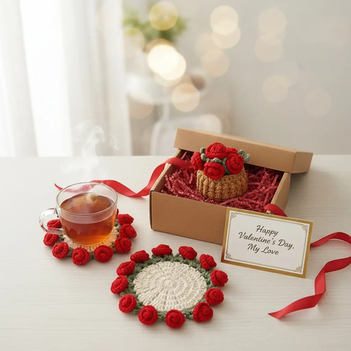 Handmade Rose Coaster Set – Elegant Home Touch 🌹