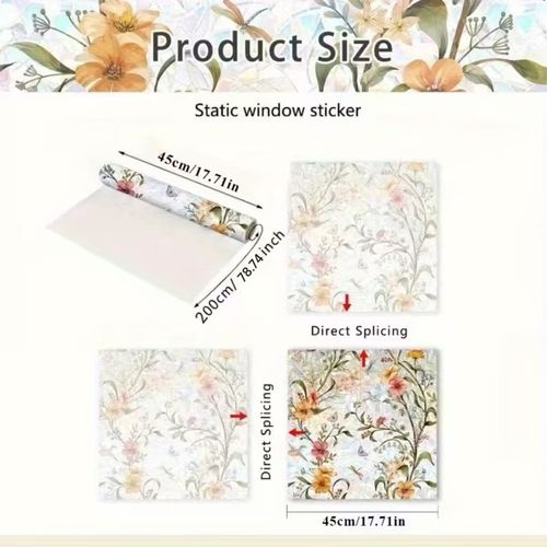 🌸 Floral Window Film –  UV Blocker, Rainbow Light & Privacy in One（200cm×45cm）