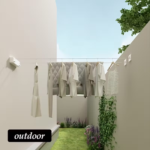 Invisible and retractable clothes drying pole   golden