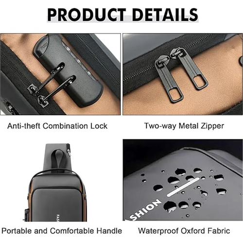Anti-Theft Waterproof Sling Bag with USB Charging Port