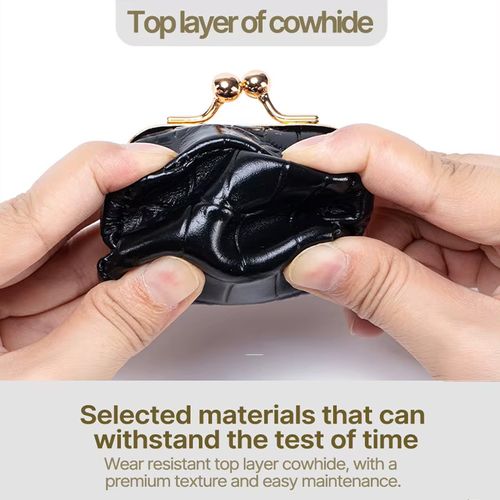 Genuine Cowhide Leather Mini Kiss-Lock Pouch (Crocodile Pattern)