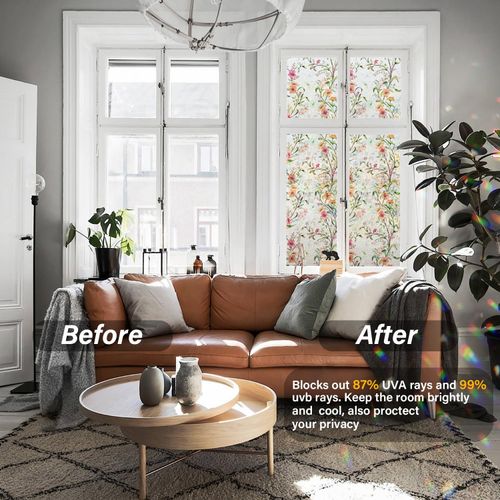 🌸 Floral Window Film –  UV Blocker, Rainbow Light & Privacy in One（200cm×45cm）