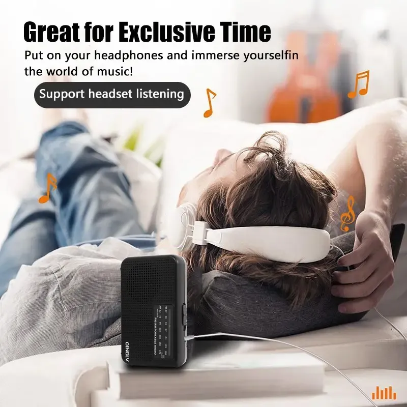 Mini Portable Am Fm Radio Player, 2aa Battery Powered, Telescopic Antenna, Loud Speaker & Headphone Jack, Ideal for Camping & Hiking