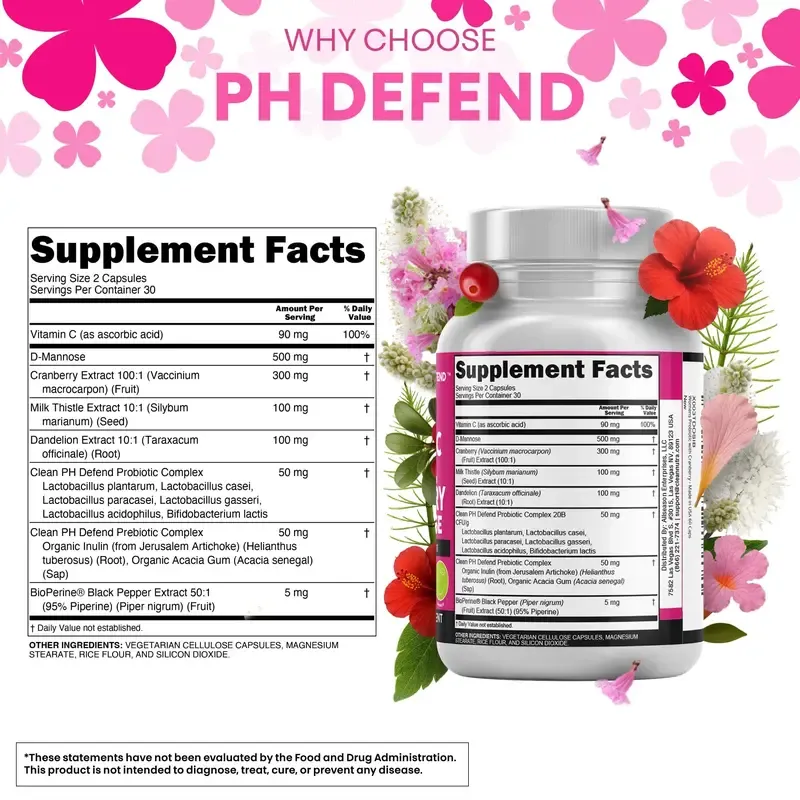 freeClean Nutraceuticals Vaginal Probiotics For Women + Prebiotics, Cranberry, Dmannose & More for Women's Healthy Odor and Tract Support Capsules – PH Defend