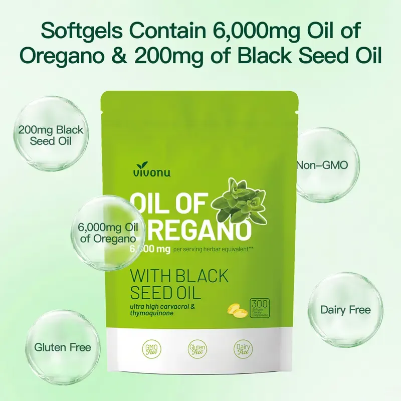 VivoNu Oil of Oregano with Black Seed Oil 300 Capsules | Natural Antioxidants | Nutritional Support | Highly Effective Dietary Healthcare Supplement
