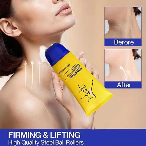 Peptide Neck Firming Cream with Cooling Roller, Fast-Absorbing Moisturizer for Crepey-Looking Skin, Fine Lines, Neck & Décolletage, 5.29 oz