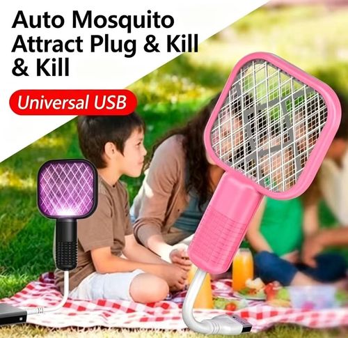 Compact Multifunctional Mini Electric Fly Swatter with Mosquito-Attracting Light (USB Rechargeable)