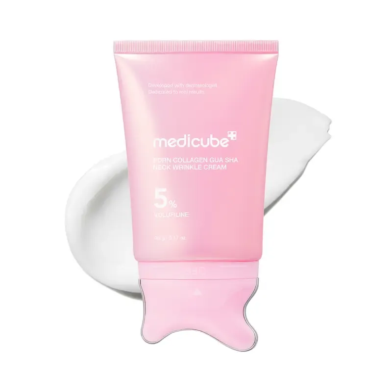 NEW medicube PDRN Collagen Gua Sha Neck Wrinkle Cream | Built-In Gua Sha Massager with Volufiline 5% + PDRN | Firming, Contour Care for the Look of Fine Lines, Jawline, Neck, Décolleté,Underarms, Chest, Legs, Shoulder | Massage Cream | Korean Skincare