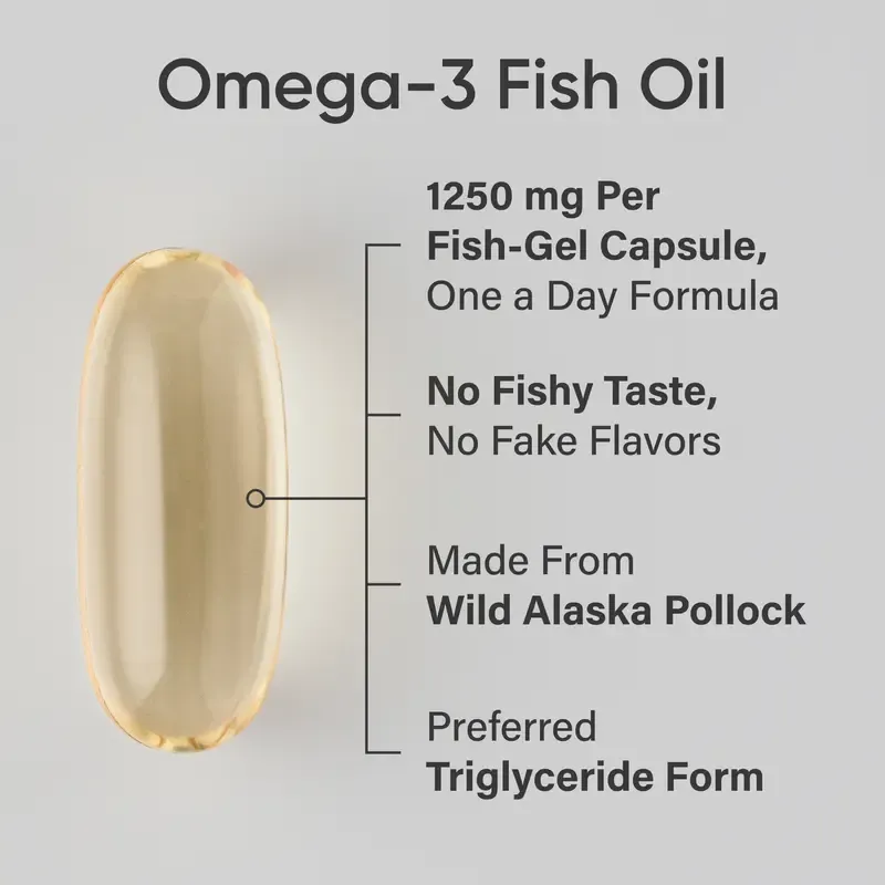 Sports Research Triple Strength Omega 3 Fish Oil - Burpless Fish Oil Supplement w- EPA & DHA Fatty Acids from Wild Alaskan Pollock - 1250 mg, 90 ct