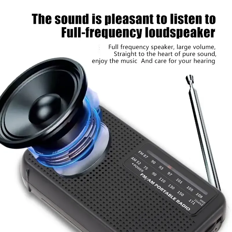 Mini Portable Am Fm Radio Player, 2aa Battery Powered, Telescopic Antenna, Loud Speaker & Headphone Jack, Ideal for Camping & Hiking