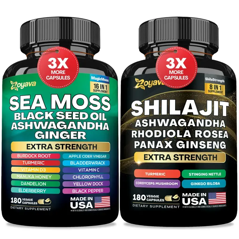 Dynamic Vitality Bundle - Zoyava Sea Moss & Shilajit Supplements - All-in-One Multivitamin Combo with Extra Strength Ingredients - MADE IN USA