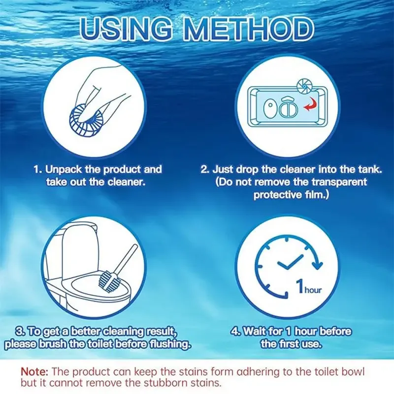 12PCS-24PCS Tank-Only Non-Bleach Wet-Activated Toilet Bowl Cleaners - Auto-Cleans Every Flush, Soluble Film, Residue-Free, Deodorizing, Stain-Resistant, Safe & Effective Household Packets, Light Blue Cleaning Water, 7-10 Days Use, Home Cleaning Supplies
