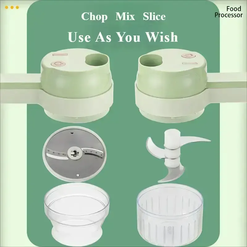 4-in-1 Handheld Electric Vegetable Cutter Set, Cordless Wireless Food Chopper & Garlic Mincer, Portable Mini Food Processor with Cleaning Brush for Onion, Pepper, Chili, Meat, Baby Food Prep, Easy Clean USB Rechargeable Kitchen Gadget Tool