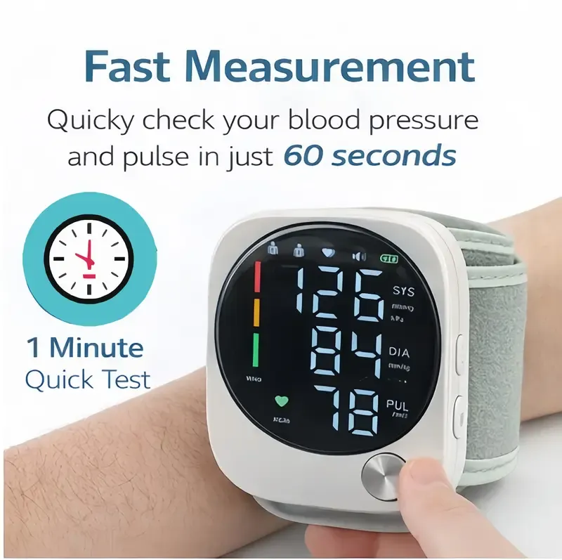 Wrist Blood Pressure Monitor with Large LED Display, Voice Broadcast, 1-Touch Operation, Automatic Power-Off, Adult Home Tracking Tool, Fits 5.3-7.6 in Wrist (Home Supplies, Party Gift Option)