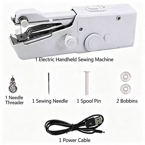 Portable handheld mini sewing machine for home use – simple, compact, and pocket-sized.