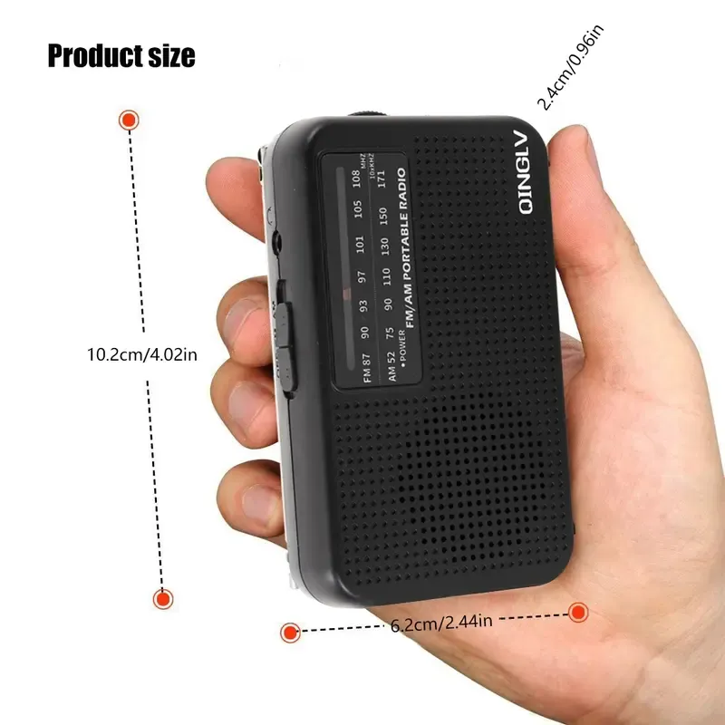 Mini Portable Am Fm Radio Player, 2aa Battery Powered, Telescopic Antenna, Loud Speaker & Headphone Jack, Ideal for Camping & Hiking