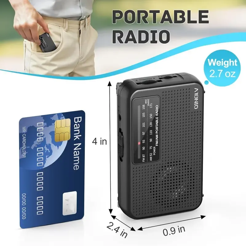 Mini Portable Am Fm Radio Player, 2aa Battery Powered, Telescopic Antenna, Loud Speaker & Headphone Jack, Ideal for Camping & Hiking