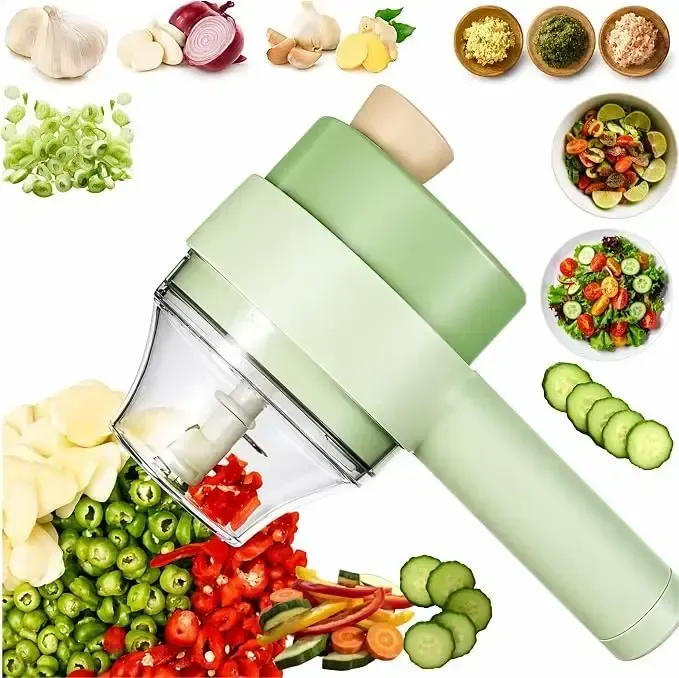 4-in-1 Handheld Electric Vegetable Cutter Set, Cordless Wireless Food Chopper & Garlic Mincer, Portable Mini Food Processor with Cleaning Brush for Onion, Pepper, Chili, Meat, Baby Food Prep, Easy Clean USB Rechargeable Kitchen Gadget Tool