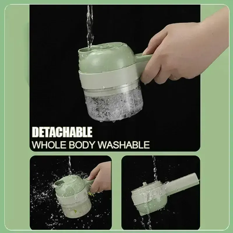 4-in-1 Handheld Electric Vegetable Cutter Set, Cordless Wireless Food Chopper & Garlic Mincer, Portable Mini Food Processor with Cleaning Brush for Onion, Pepper, Chili, Meat, Baby Food Prep, Easy Clean USB Rechargeable Kitchen Gadget Tool